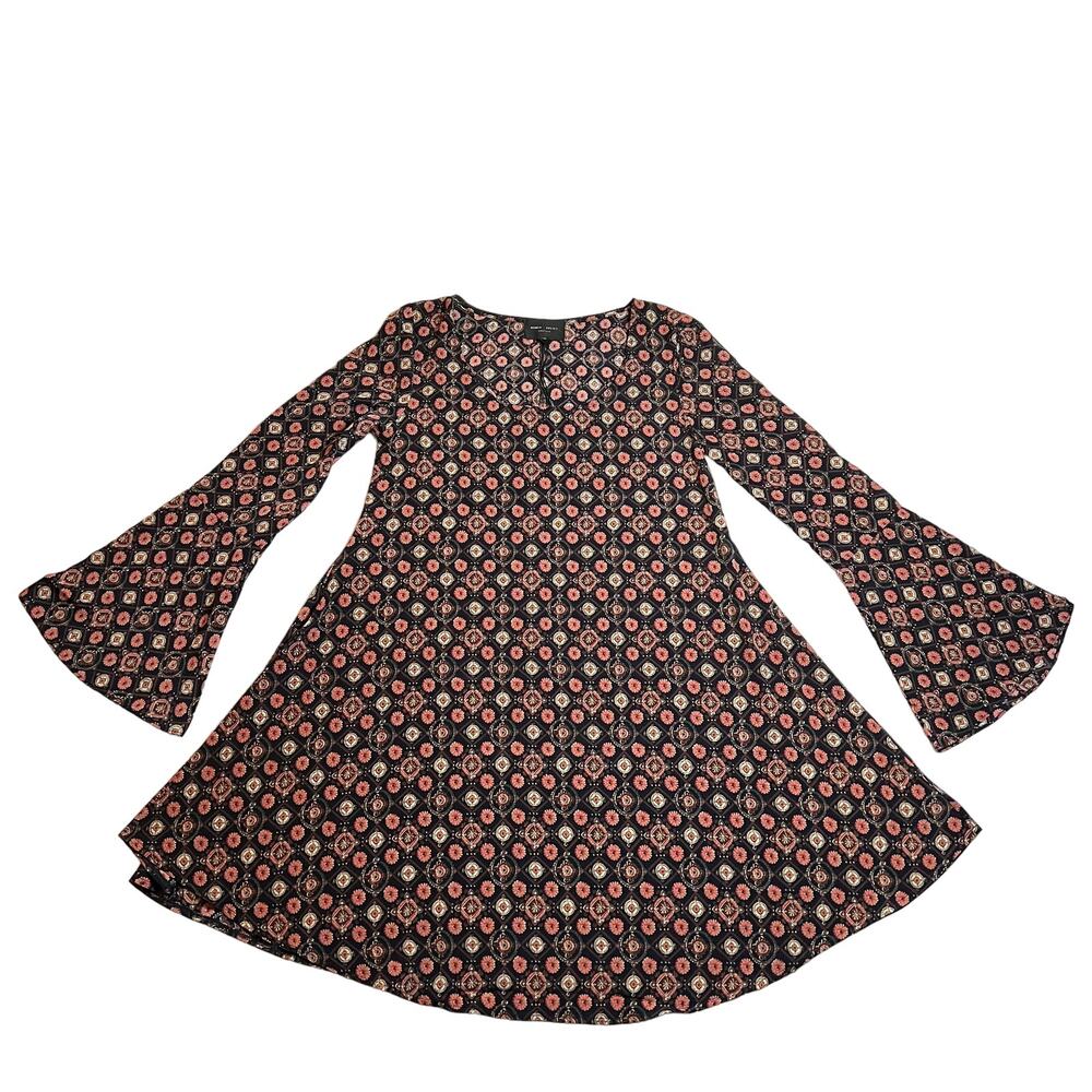 Romeo & Juliet Couture Scoop Neck Floral Print A-Line Mini Dress Size Groovy Mod